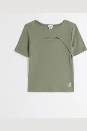 River Island Girls Ribbed Cut Out T-Shirt
