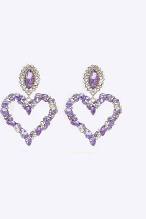 River Island Womens Lilac Heart Drop Earrings