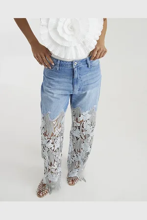 River Island Womens Petite Relaxed Straight Leg Lace Jeans