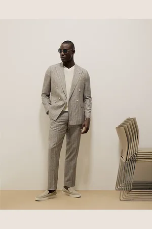 River Island Mens Slim Stripe Linen Blend Suit Trousers