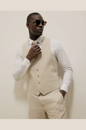 River Island Mens Ecru Slim Fit Blend Waistcoat