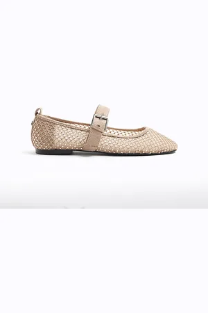 River Island Womens Mesh Studded Mary Jane Ballet Pumps