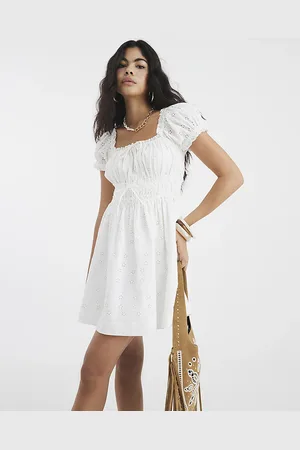 River Island Womens Short Sleeve Shirred Mini Dress