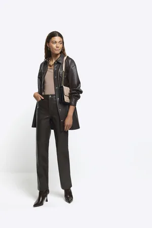 River Island Womens Faux Leather Straight Trousers