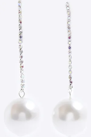 River Island Womens Pearl Chain Drop Earrings