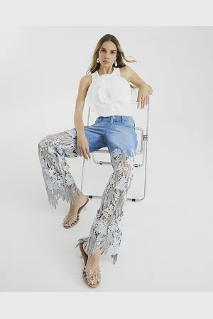 River Island Womens Relaxed Straight Leg Lace Jeans
