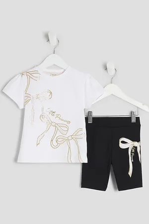 River Island Mini Girls Bow T-Shirt And Shorts Set