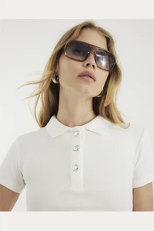 River Island Womens Short Sleeve Heart Button Polo Top