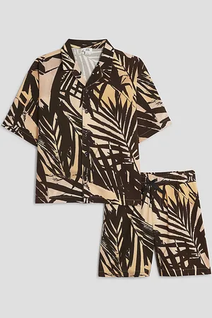 River Island Boys Palm Print Beach Shirt Set