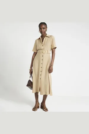 River Island Womens Belted Button Up Midi Shirt Dress