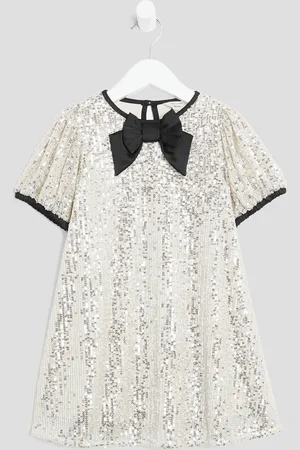 River Island Mini Girls Sequin Bow Shift Dress