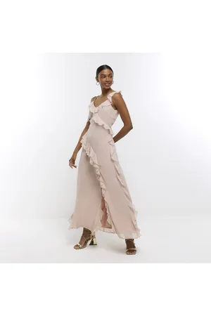 River Island Womens Chiffon Frill Slip Maxi Dress