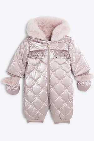 River Island Baby Girls Quilted Hooded Bow Snowsuit