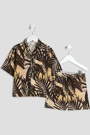 River Island Mini Boys Palm Print Beach Shirt Set