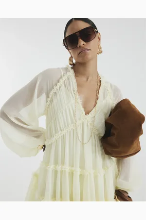 River Island Womens Petite Long Sleeve Ruffle Smock Dress