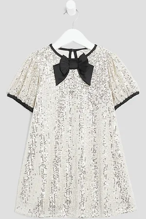 River Island Mini Girls Sequin Bow Shift Dress
