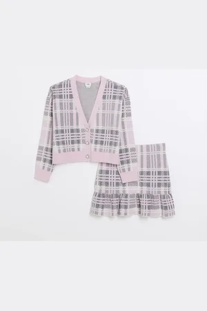 River Island Girls Check Frill Cardigan And Skirt Set
