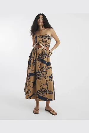 River Island Womens Pleated Bodice Bandeau Midi Dress