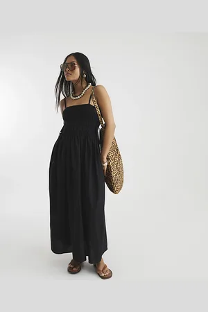 River Island Womens Petite Strappy Shirred Maxi Dress