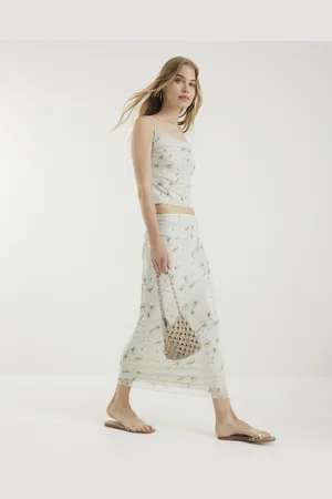 River Island Womens Floral Diamante Mesh Midi Skirt