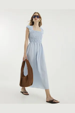River Island Womens Gingham Cap Sleeve Shirred Midi Dress
