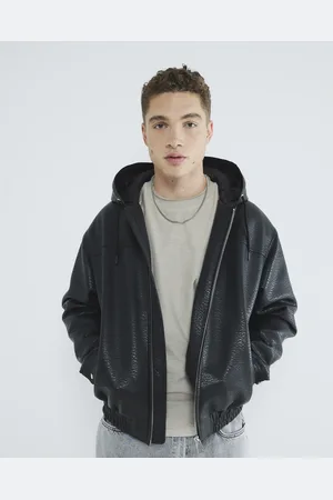 River Island Mens Faux Leather Hooded Bomber Jacket