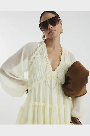 River Island Womens Petite Long Sleeve Ruffle Smock Dress