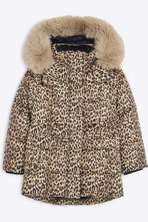River Island Girls Leopard Print Hooded Padded Coat