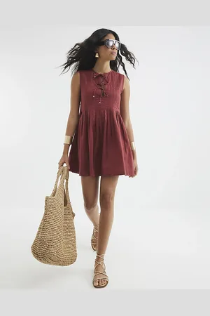 River Island Womens Sleeveless Pleated Swing Mini Dress