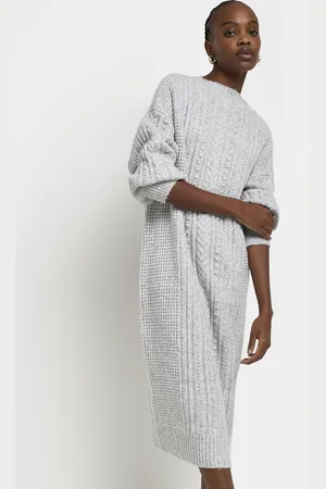 River Island Womens Cable Knit Jumper Midi Dress