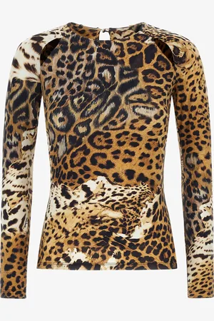 Roberto Cavalli Long-sleeved T-shirt With Jaguar Skin Print - Female Blouses & Tops 38