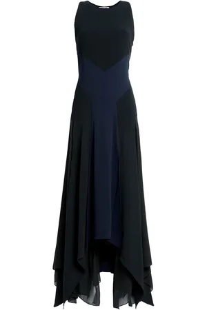 Roberto Cavalli Long Black And Navy Silk Dress - Female Ready To Wear 38