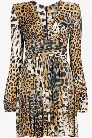 Roberto Cavalli Leopard-print Long-sleeve Midi Dress - Female Dresses 40