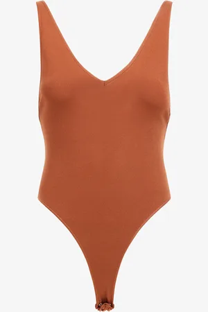 Roberto Cavalli Rust V Neck Bodysuit - Female Blouses & Tops Xs