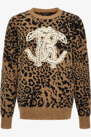 Roberto Cavalli Sweater With Monogram Rc And Jaguar Skin Print - Female Knitwear M