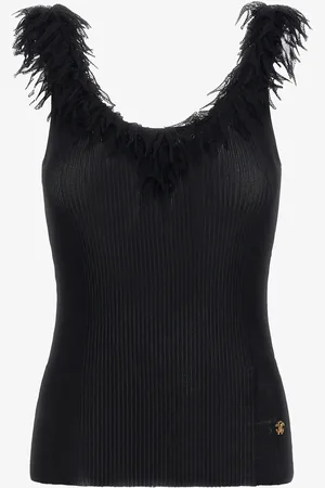 Roberto Cavalli Ribbed Knit Top With Frayed Trim - Female Blouses & Tops S
