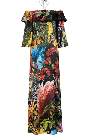 Roberto Cavalli Tropical-print Ruffled Maxi Dress - Female Dresses 40