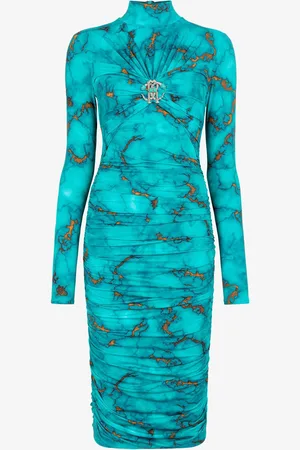 Roberto Cavalli Marble-print Bodycon Midi Dress - Female Dresses 46