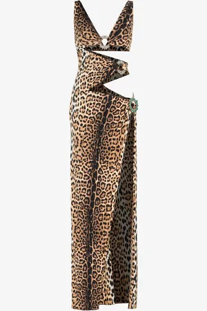 Roberto Cavalli Leopard-print Cut-out Maxi Dress - Female Dresses 42