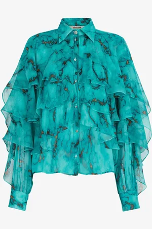 Roberto Cavalli Ruffled Marble-print Top - Female Blouses & Tops 38