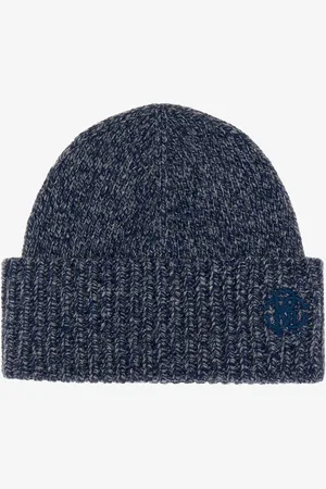 Roberto Cavalli Blue Cashmere Blend Hat Beanie With Monogram Rc - Hats & Gloves Unica