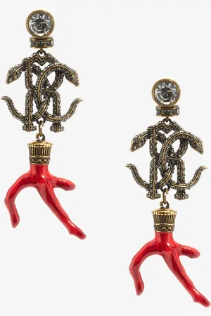 Roberto Cavalli Earrings With Monogram Rc And Coral - Female Fashion Jewelry Unica