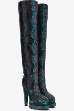 Roberto Cavalli Embossed Python Knee-high Boots - Female Boots & Booties 37