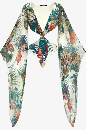 Roberto Cavalli Jungle Print Swimsuit One-piece Silk Sleeves - Female Beachwear Xs