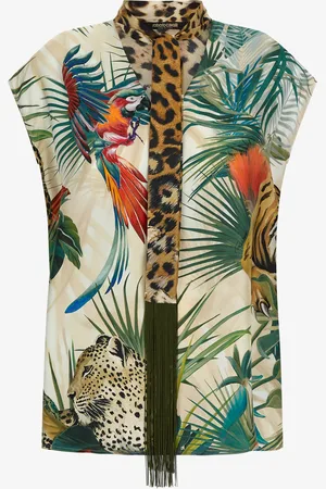 Roberto Cavalli Jungle Print Silk Top With Scarf Detail - Female Blouses & Tops 38