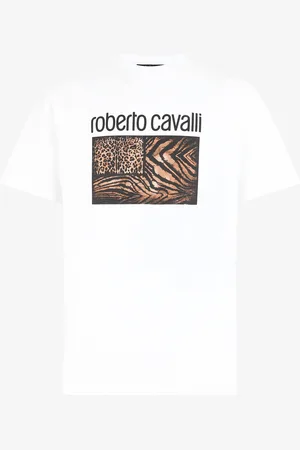 Roberto Cavalli Animal Print T-shirt With Logo - Man T-shirts And Polos S