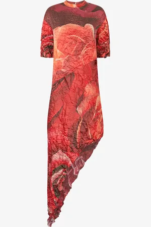Roberto Cavalli Crinkled Asymmetric Dress With Rose Print - Female Dresses 38