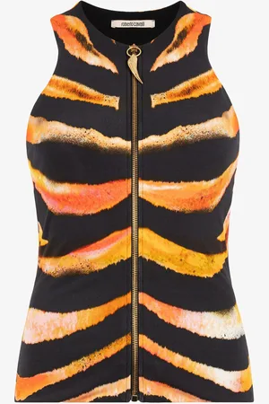 Roberto Cavalli Zebra-print Zip-front Top - Female Tops 48