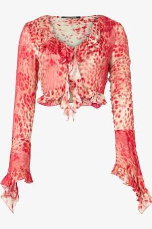 Roberto Cavalli Crop Top With Ruffle And Jaguar Skin Print - Female Blouses & Tops 38