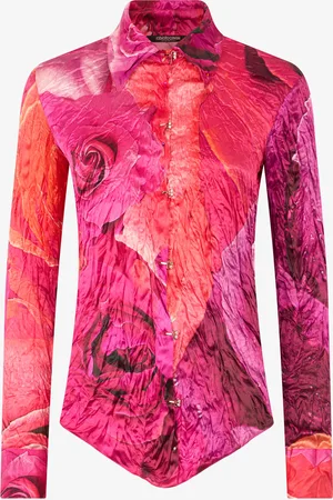 Roberto Cavalli Shirt With Bejeweled Buttons And Rose Print - Female Silk Shirts 38
